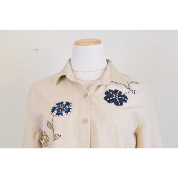 Vintage 90s Linen/Cotton Teddi Shirt | size M - Picture 6 of 8